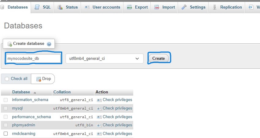Creating Database in PHPMyAdmin