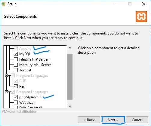 Selecting Components in XAMPP