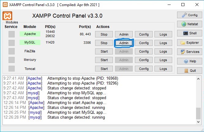 Creating Database in PHPMyAdmin